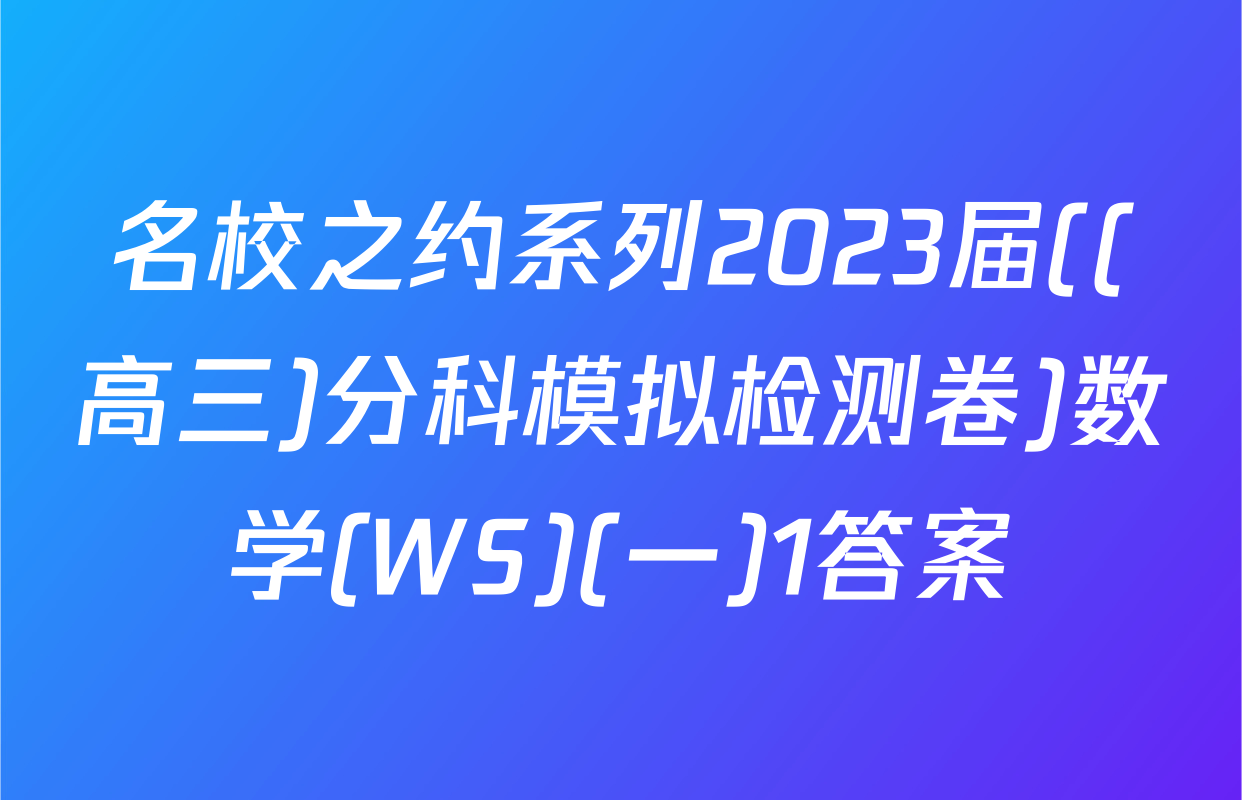 名校之约系列2023届((高三)分科模拟检测卷)数学(WS)(一)1答案